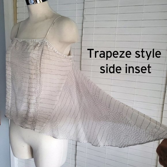 BEBE Silk Camisole Drapey Trapeze Style Embroidered Trim Blouse Ivory Size S/P - Picture 10 of 13